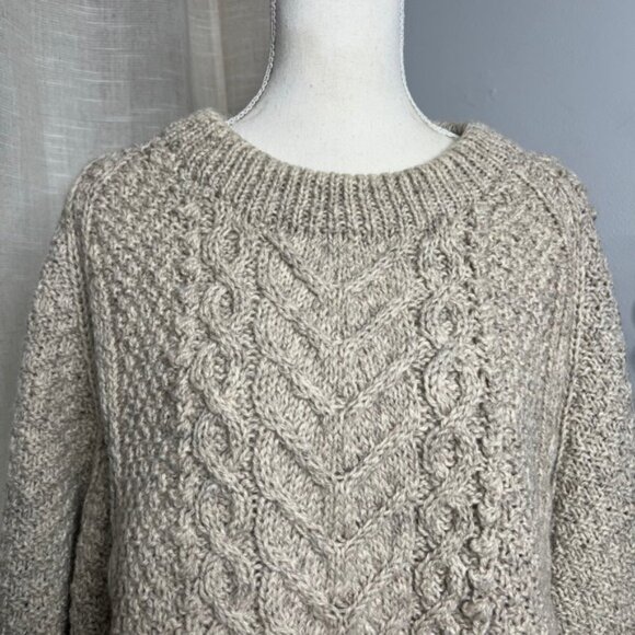 Vintage House of Ireland Hand Knit Wool Sweater Fisherman Oatmeal Unisex Size XL - Picture 2 of 12